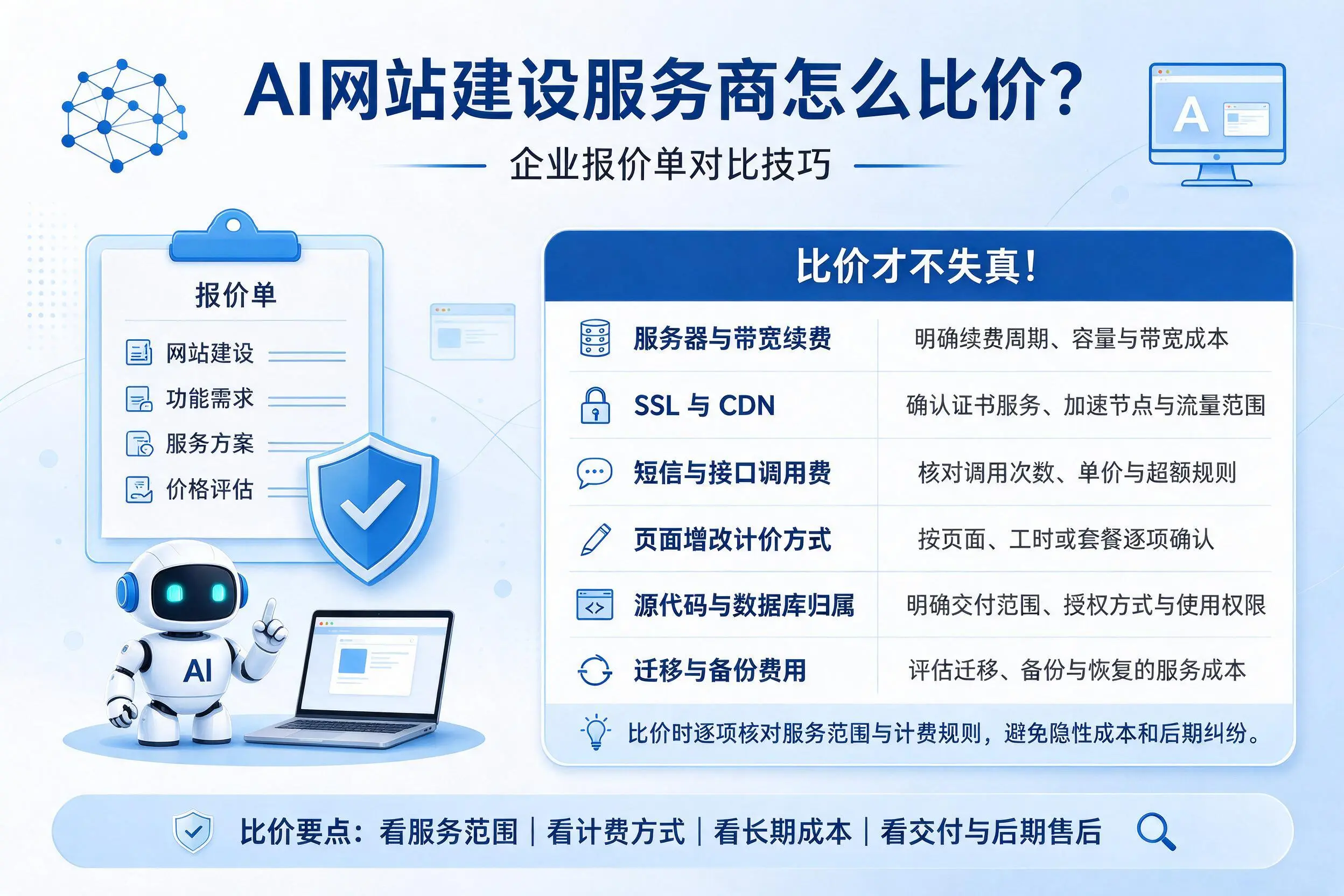 AI网站建设服务商怎么比价？南充企业报价单对比技巧