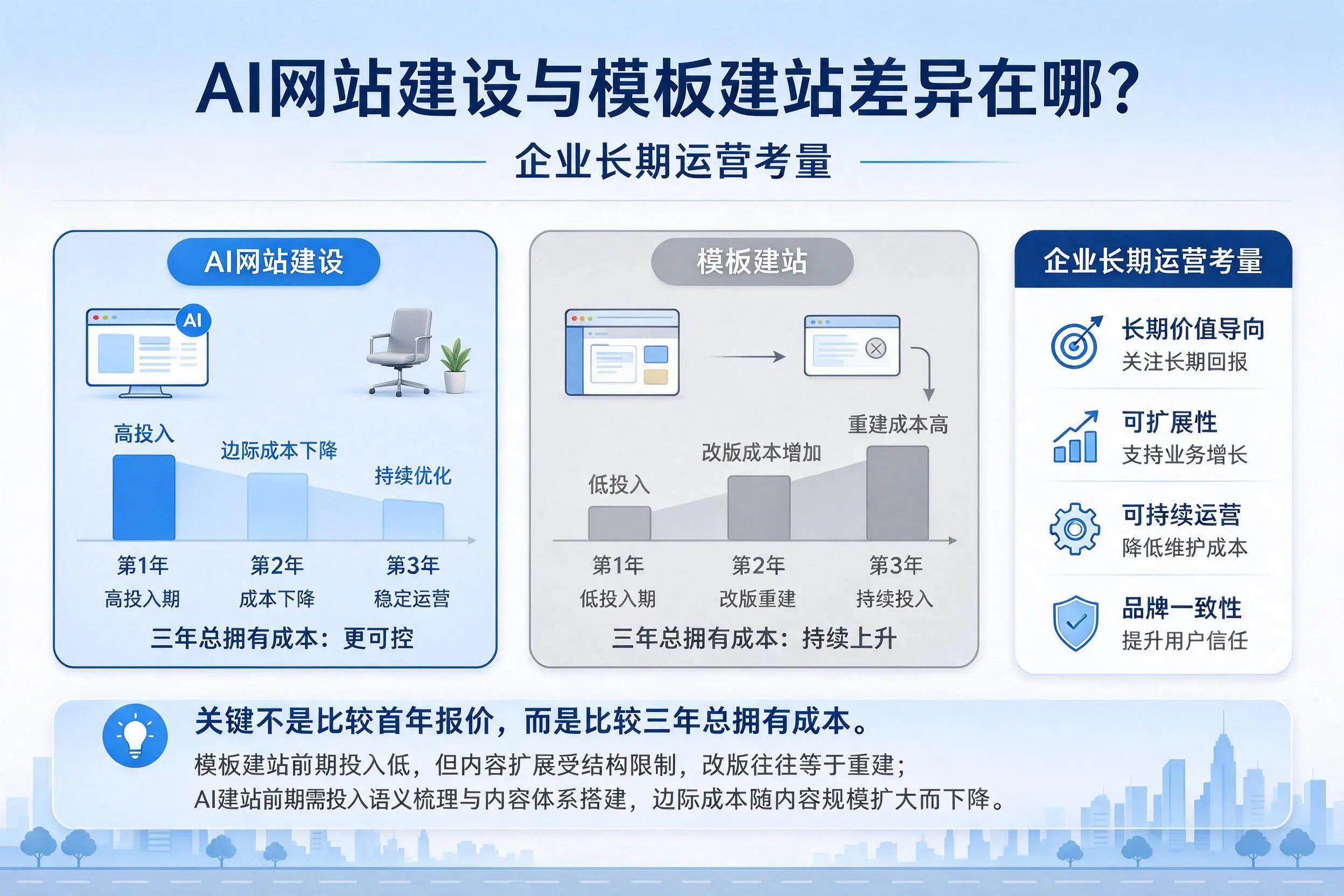 AI网站建设与模板建站差异在哪？南充企业长期运营考量